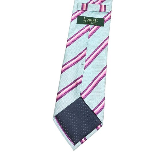 Loding Shirts Silk Tie Men’s Long 64” Blue Purple Pink Striped Designer Tie New - Picture 4 of 4